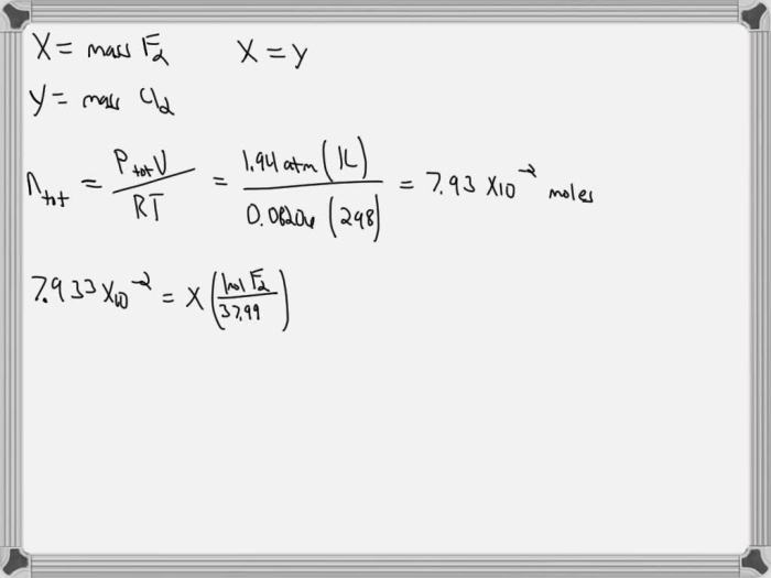 A flask contains equal masses of f2 and cl2